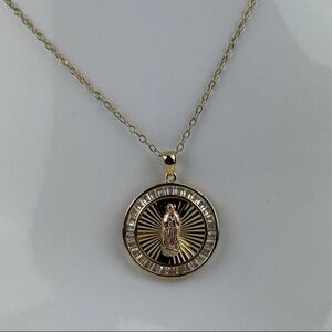 Gold Plated 925 Sterling Silver Virgin Miraculous Mary Medal Pendant Necklace!